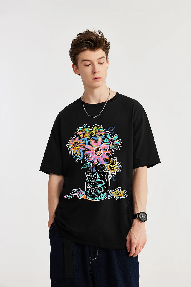 Men Graffiti Summer Printed Cotton T-shirt