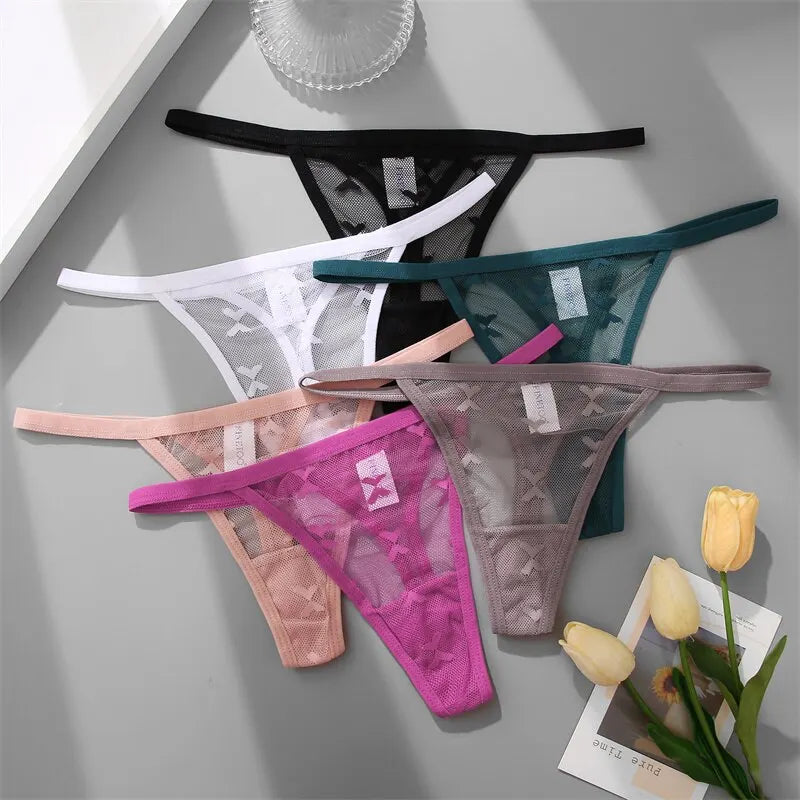 3-Piece Lace Thong Set - Low Waist Bikini Style Underwear for Women