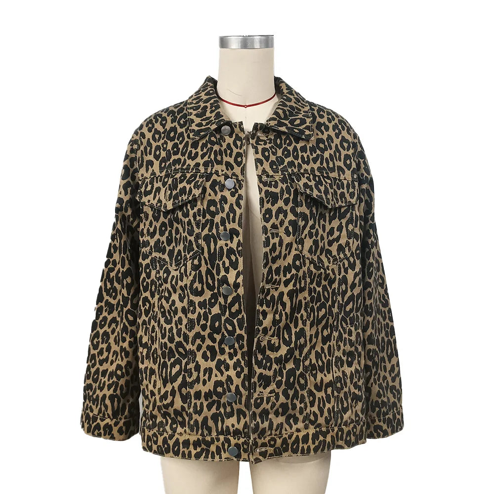 Women's Leopard Print Denim Shirt