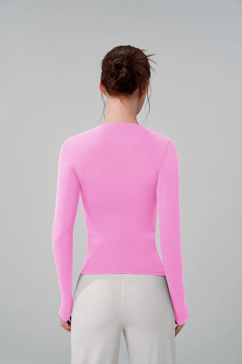 Half-High Collar Slim Fit Yoga Top - Long Sleeve Pilates Fitness T-Shirt