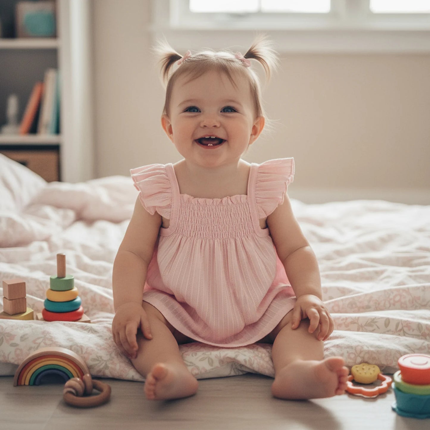 Baby Girls Summer Outfit Set - Flying Sleeve Top & Ruffle Shorts (0-24M)