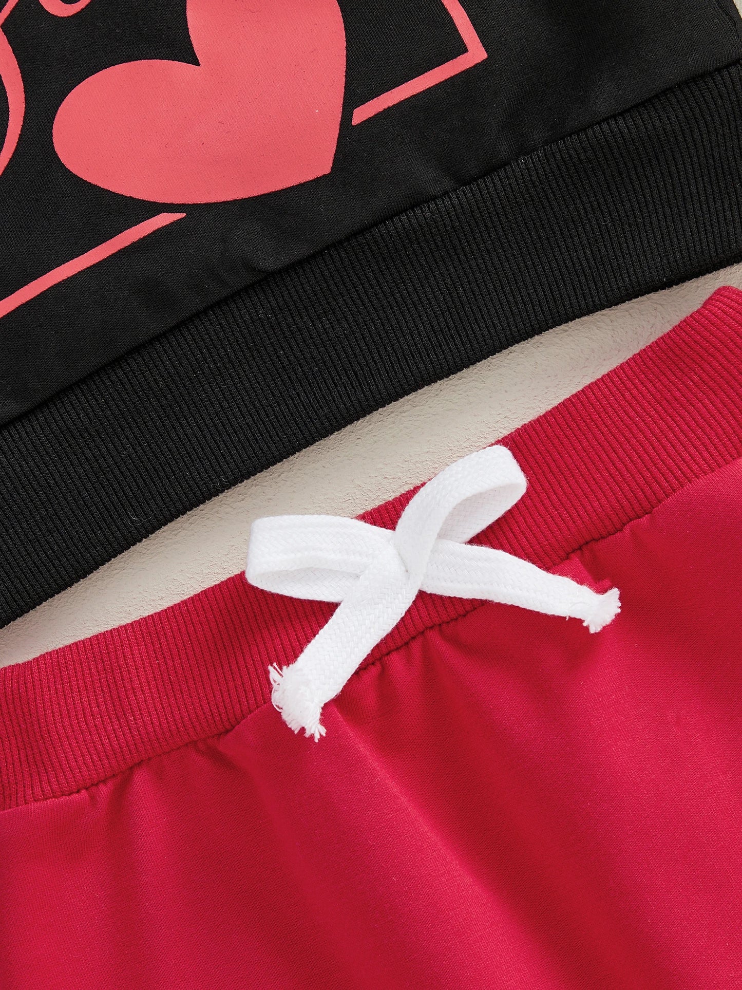 Baby Boys Valentine's Day Outfit Set - Heart Print Sweatshirt & Pants