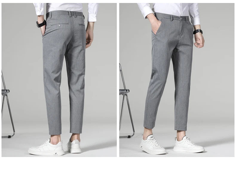 Men's Stripe Plaid Ankle Length Trousers