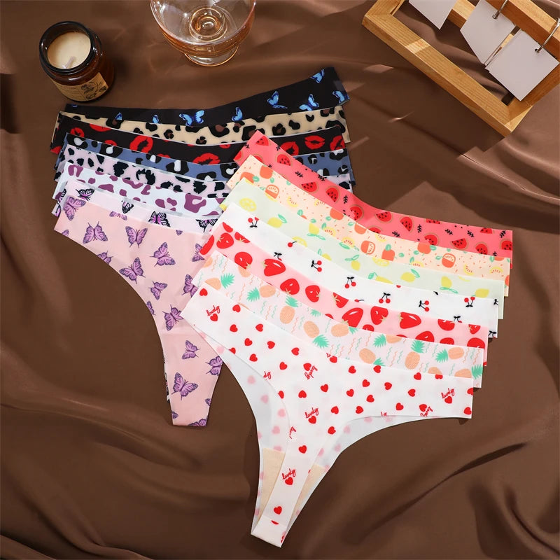 Women's 4Pcs Ultra Soft Underwear Graphic Print Seamless Thongs Stretch Leopard G Strings Comfort Lingerie