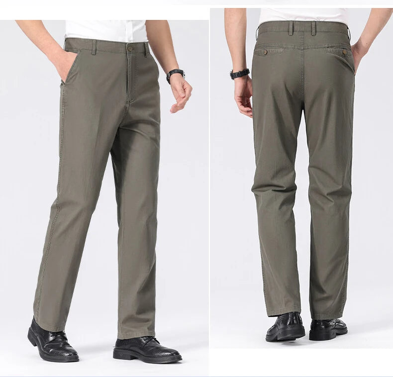 Men's Spring Summer Cotton Smart Casual Lightweight Zipper Fly Straight Breathable Trousers
