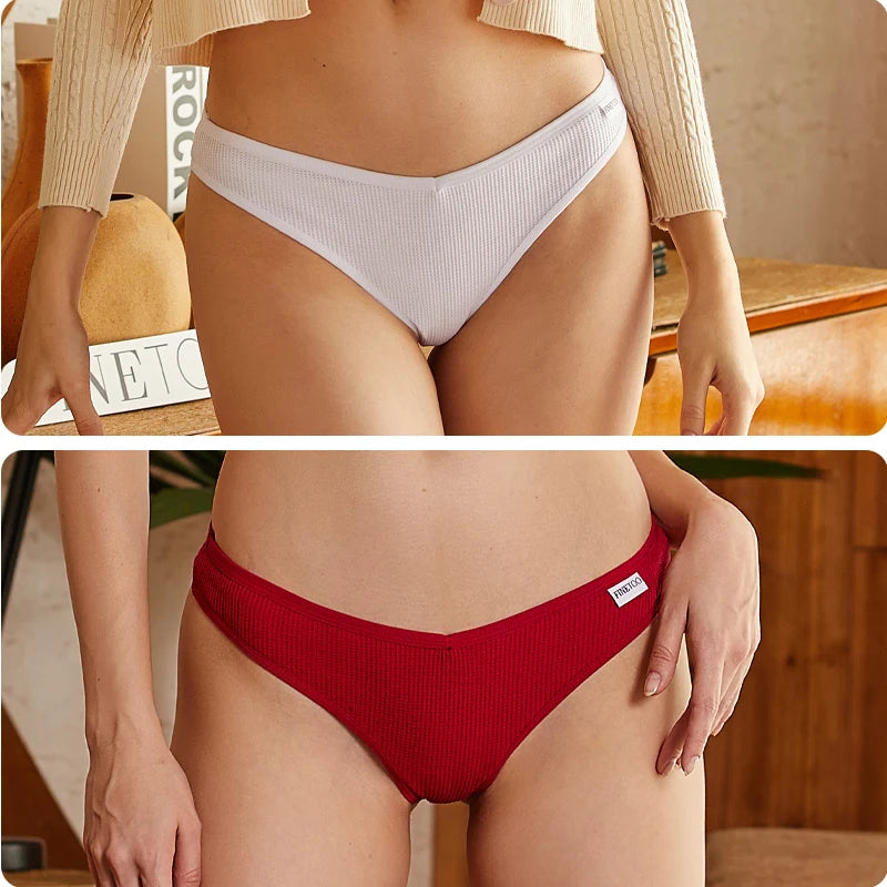 Women's Cotton Waffle Thongs 3-Piece Set - Low-Rise Comfortable Underwear
