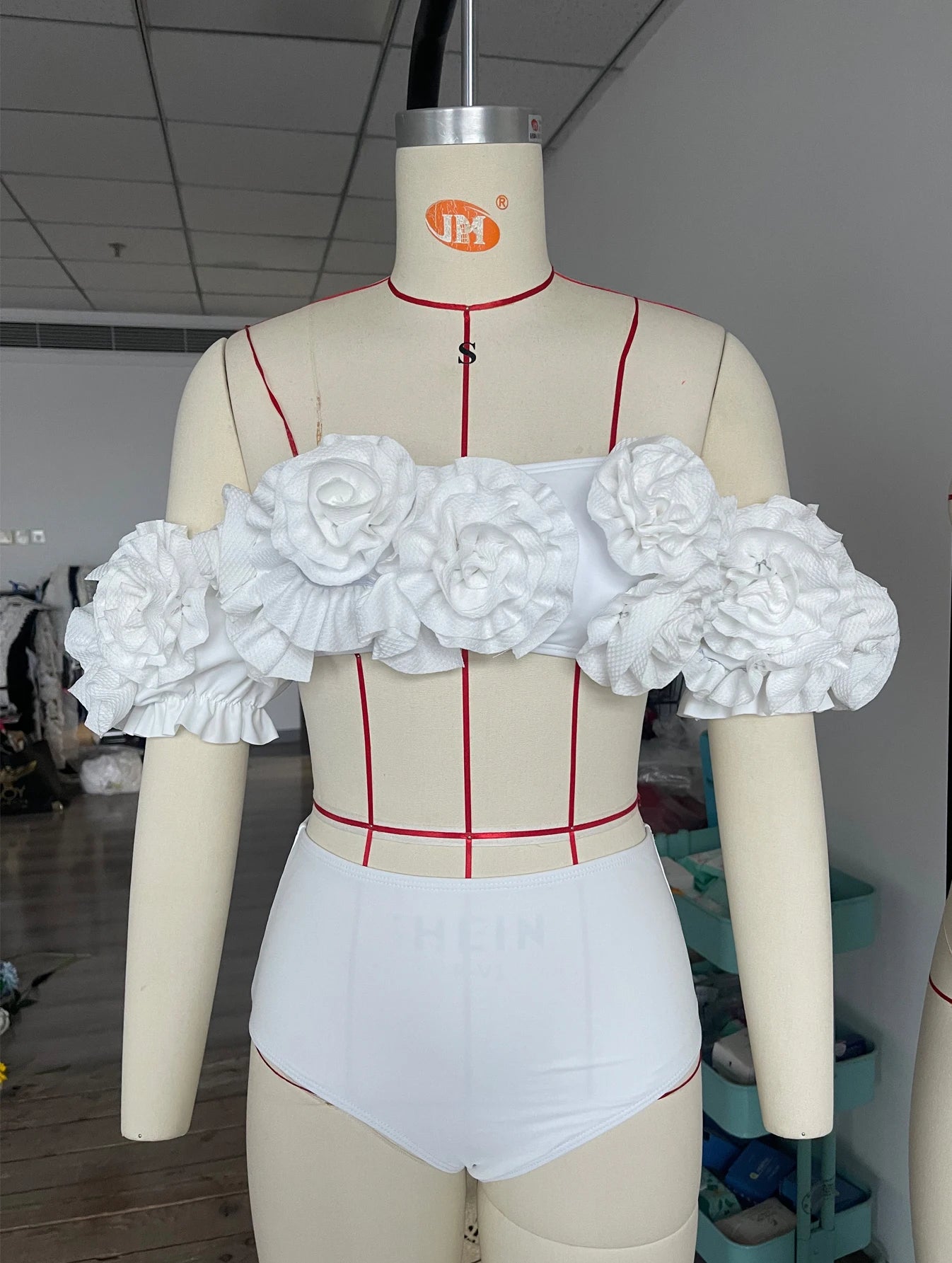 Women's Summer 3D Flower Bikini Suit High Waist Swimwear Swimsuit Beachwear Set