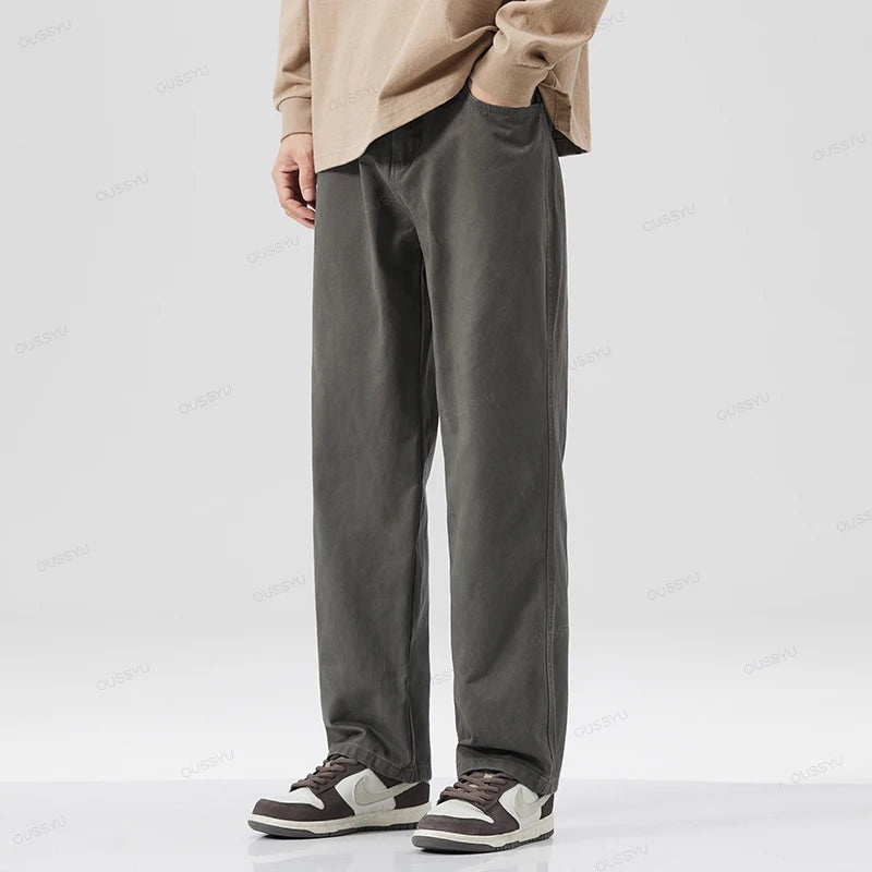 Men's 100% Cotton Wide Leg Casual Trousers | Elastic Waist Year-Round Pants M–XXXL