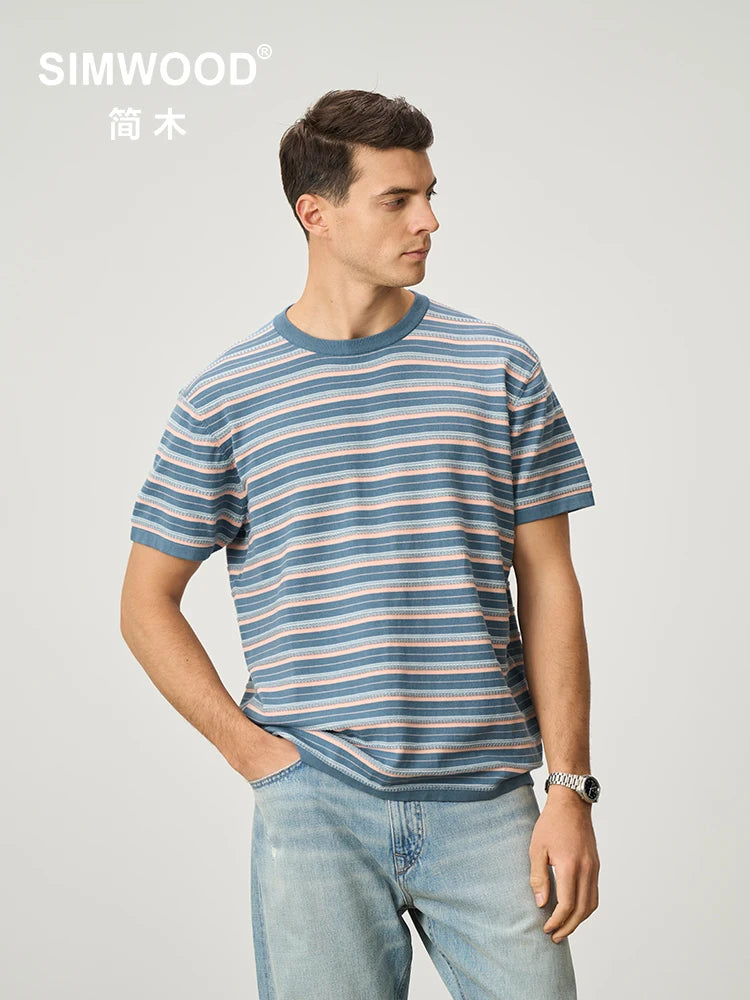 Men's Premium Knitted Striped T-Shirt - 14 Gauge Jacquard Regular Fit