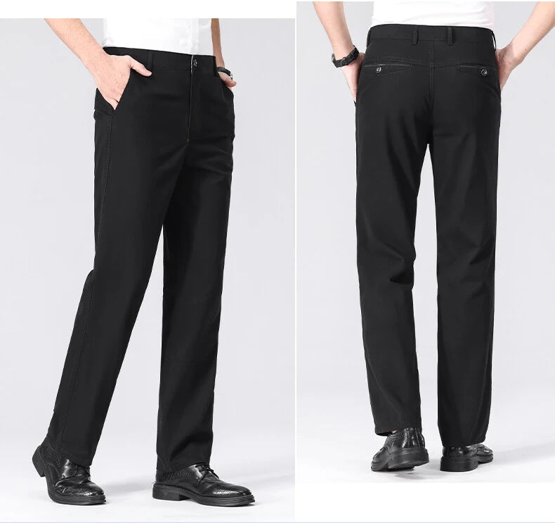 Men's Spring Summer Cotton Smart Casual Lightweight Zipper Fly Straight Breathable Trousers