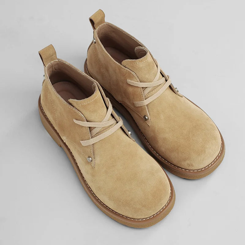 Men’s Casual Platform Lace Up British Style Chunky Ankle Boots