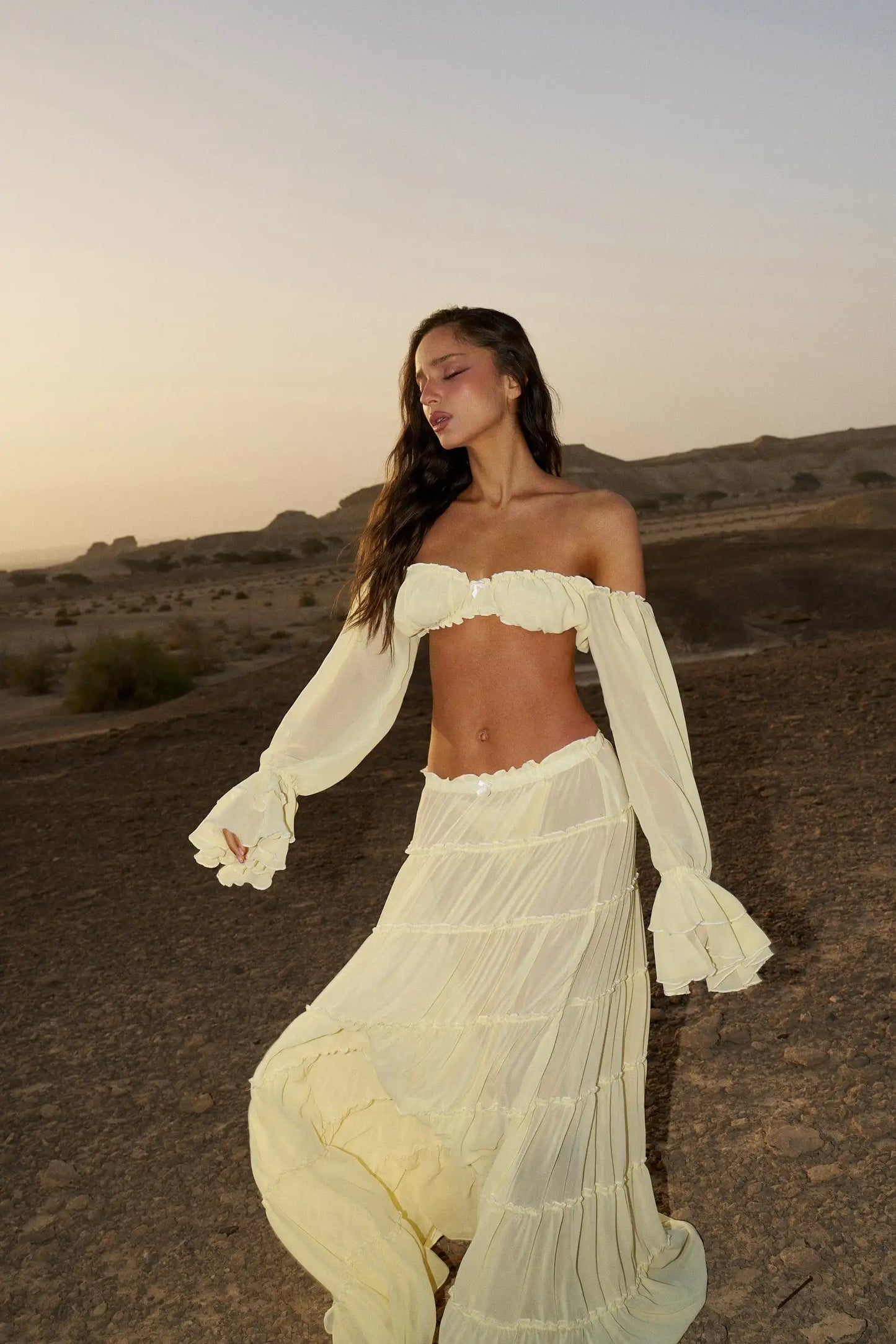Women's Two-Piece Beach Set - High Waist A-Line Skirt & Bandage Top