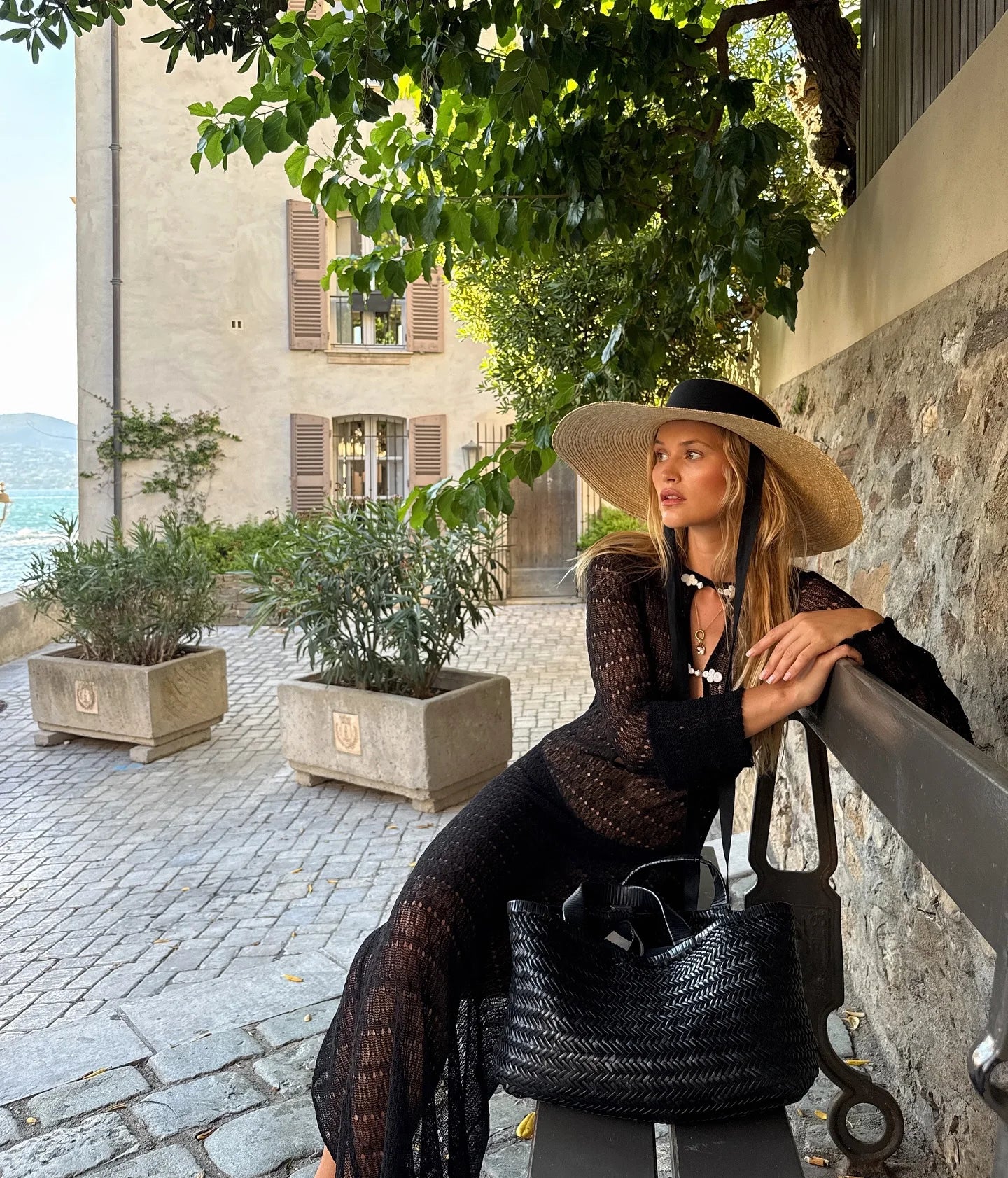 Hollow Crochet Sweater Maxi Dress - Long Sleeve Cover Up