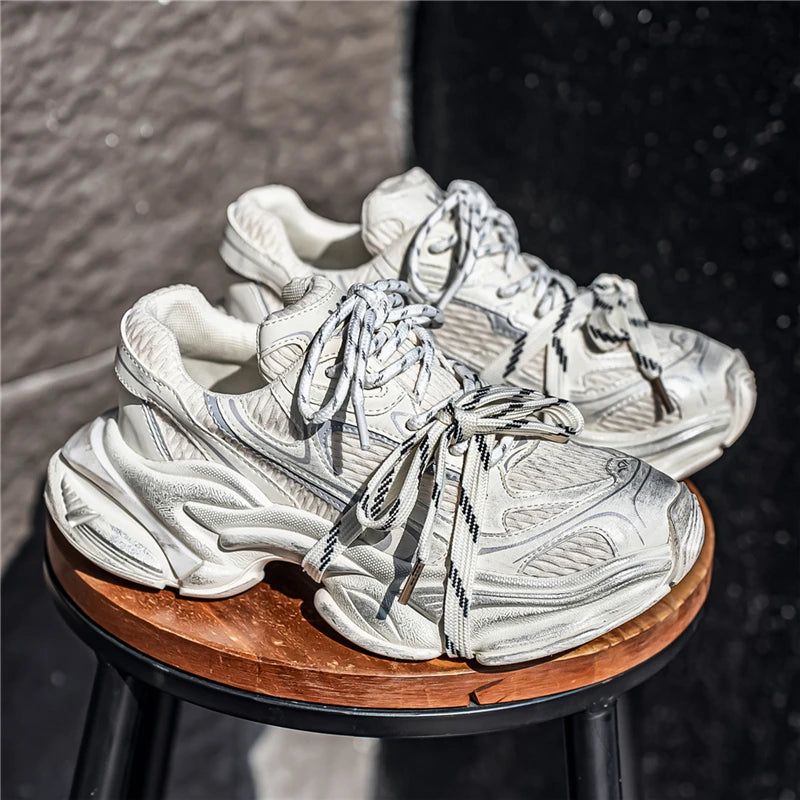 Men's Platform Sneakers - Double Lace Skateboard Running Shoes