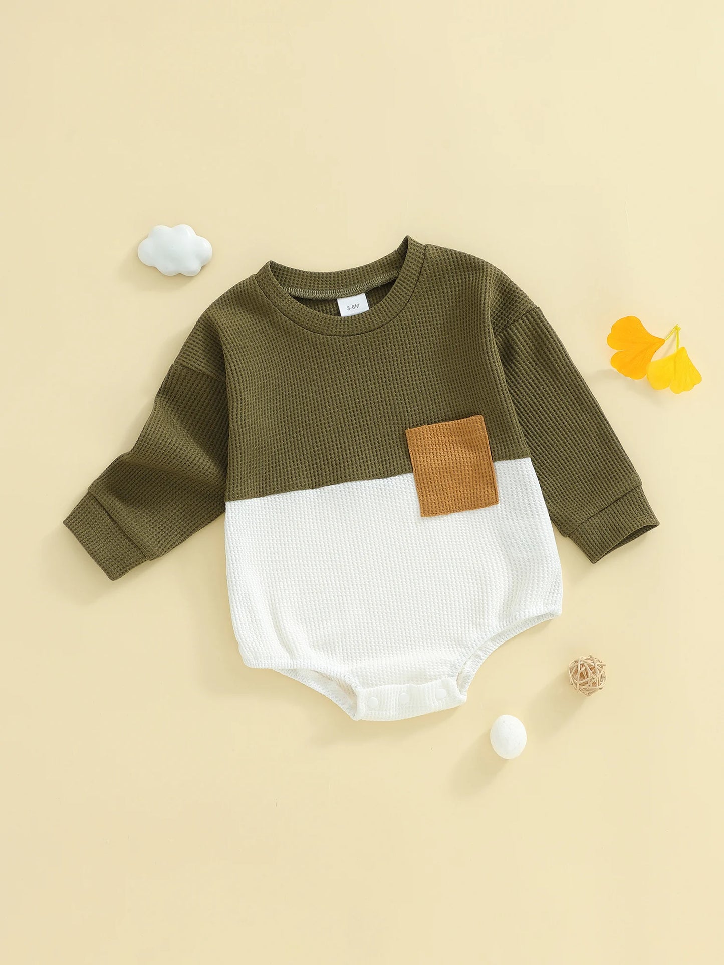 Baby Boys Bubble Romper - Contrast Color Long Sleeve Jumpsuit for Autumn Winter (0-18M)