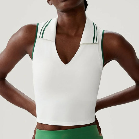 Women's Sleeveless Lapel Crop Top - Slim Fit Quick Dry Gym Vest with Chest Pads