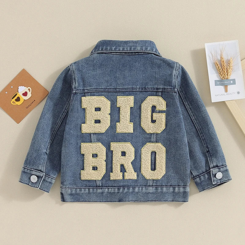 Toddler Baby Boys Letter Embroidery Button-Down Denim Jacket