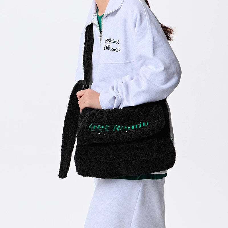 Sherpa Faux Lamb Wool Messenger Bag - Large Capacity Crossbody Shoulder Bag
