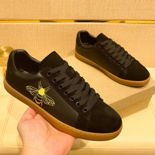 Men's Autumn Leather Casual Shoes - Soft Lace-Up Running Sneakers