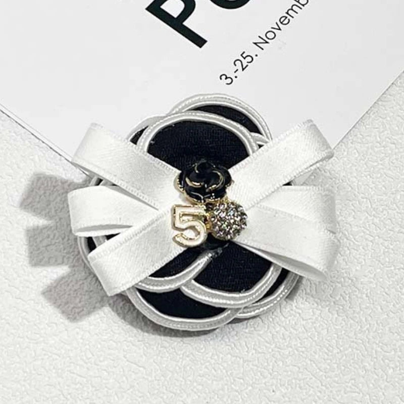 Camellia Flower Brooch Pins - Women's College Style Pearl Crystal Bow Tie Fashion Badge