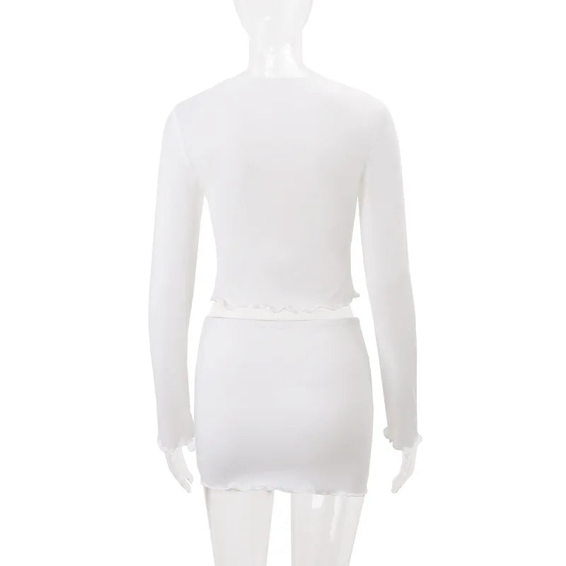 Women's Ruffled Detail Y2K 2 Piece Co-ord Set - Top and Mini Skirt
