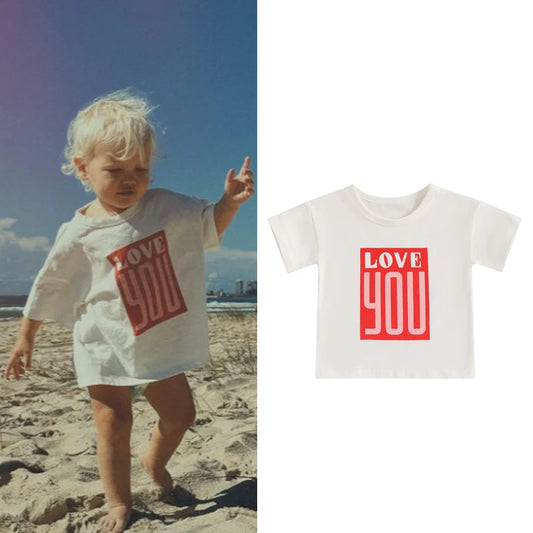 0-4Y Toddler Kids Girls Boys Short Sleeve Casual Letter Print Round Neck Loose Summer T-Shirt