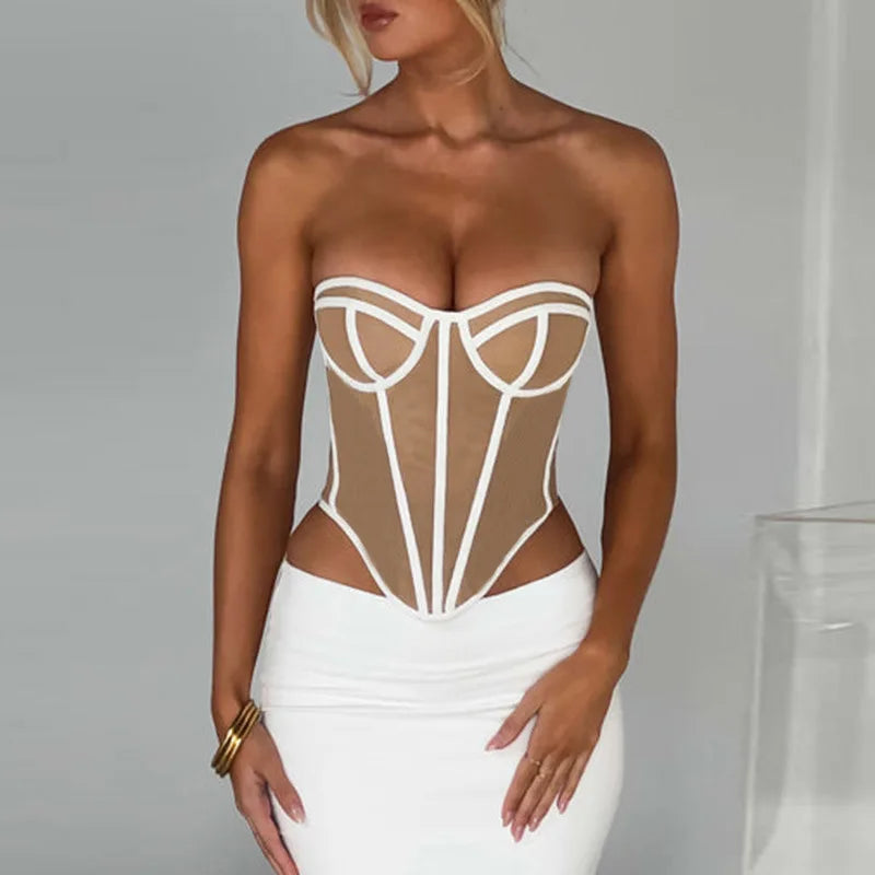 Women's Backless Corset Top - Sleeveless Bustier Crop Top