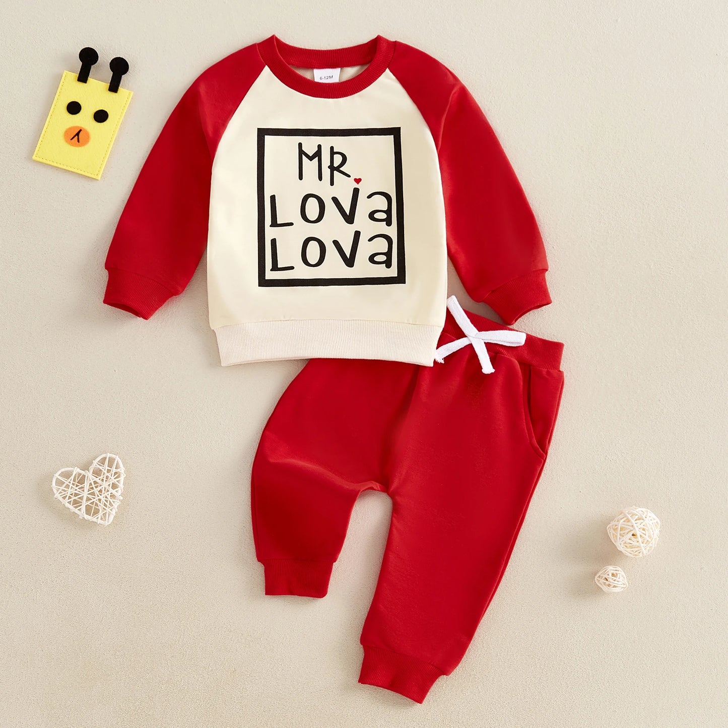 0-3Y Casual Baby Boys Valentines Day Clothes Sets Color Patchwork Letter Print Long Sleeve Sweatshirt Solid Pants