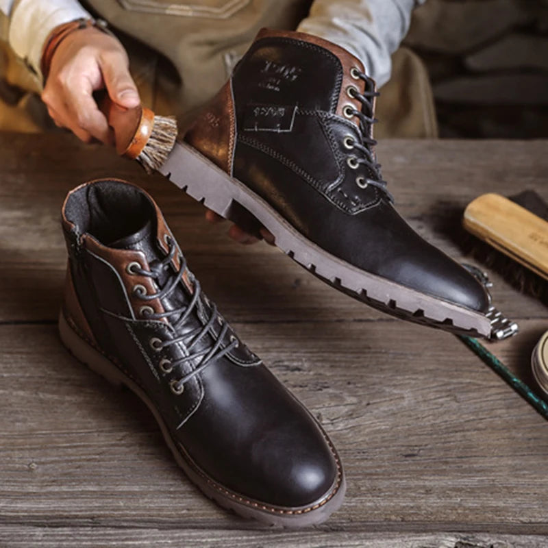 Men's Autumn Platform Boots - High-Top Lace-Up Ankle Sneakers