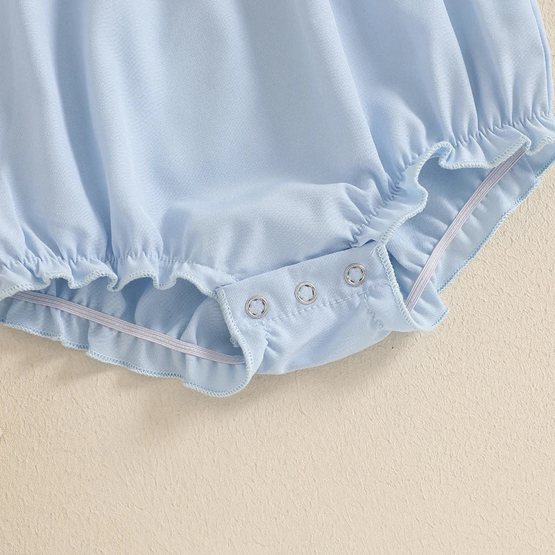 Baby Girls Easter Romper - Lace Ruffled Rabbit Embroidery Short Sleeve Bodysuit