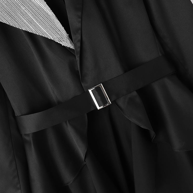 Men's Patchwork Lapel Long Sleeve Long Style Irregular Blazer S-5XL