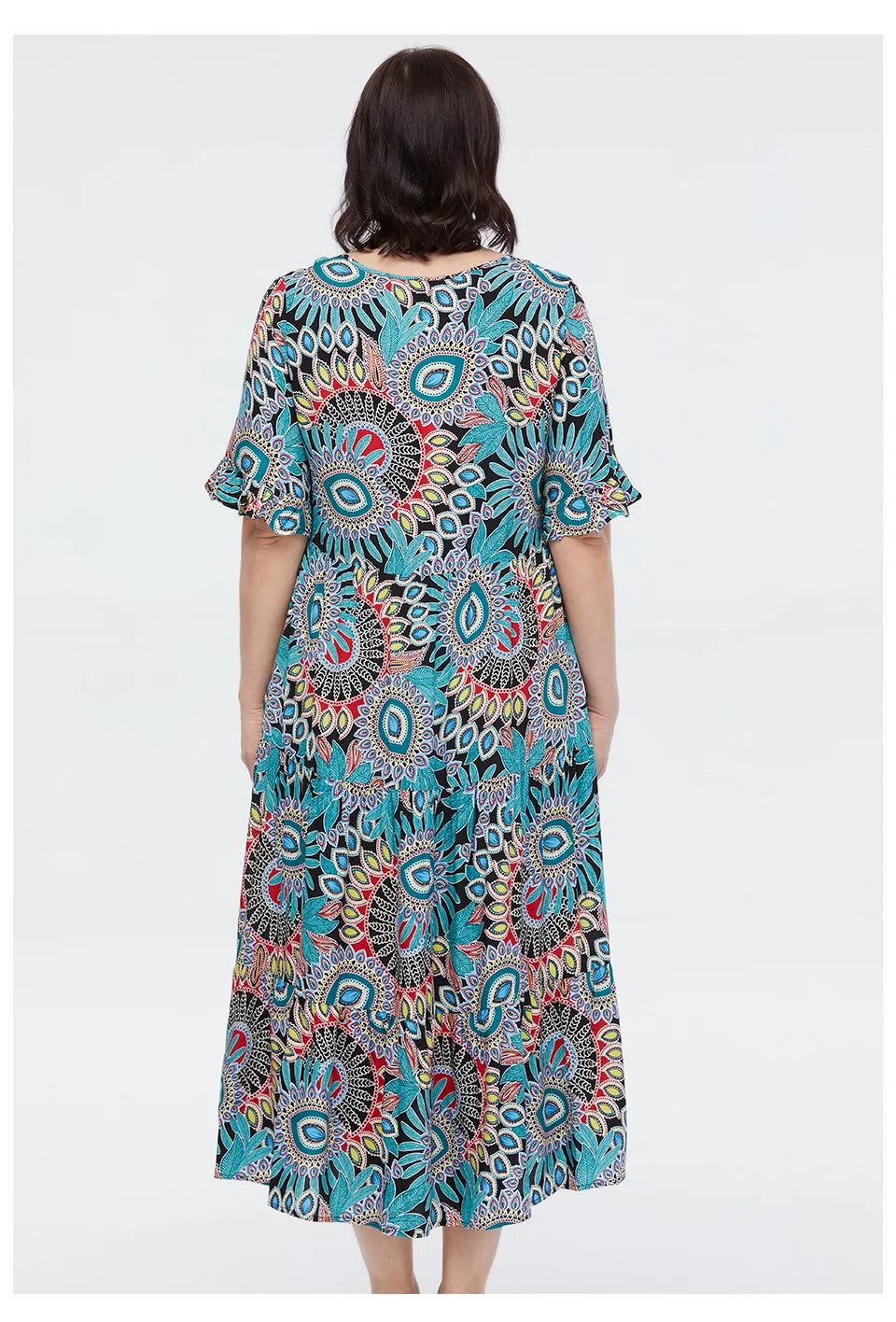 Women's Oversized Floral Print A-Line Midi Dress
