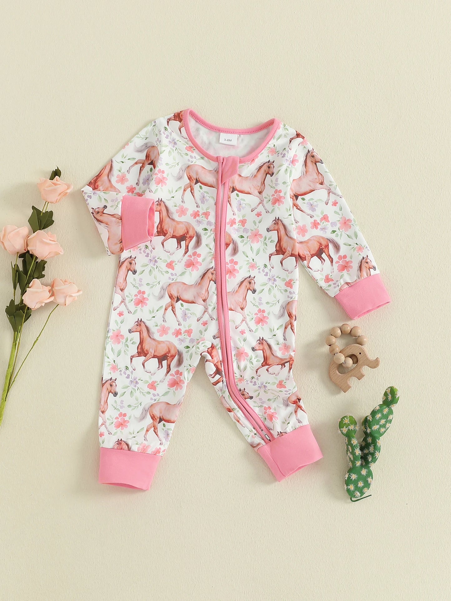 Baby Animal Print Romper - Long Sleeve Zipper Jumpsuit for Autumn Winter (0-18M)