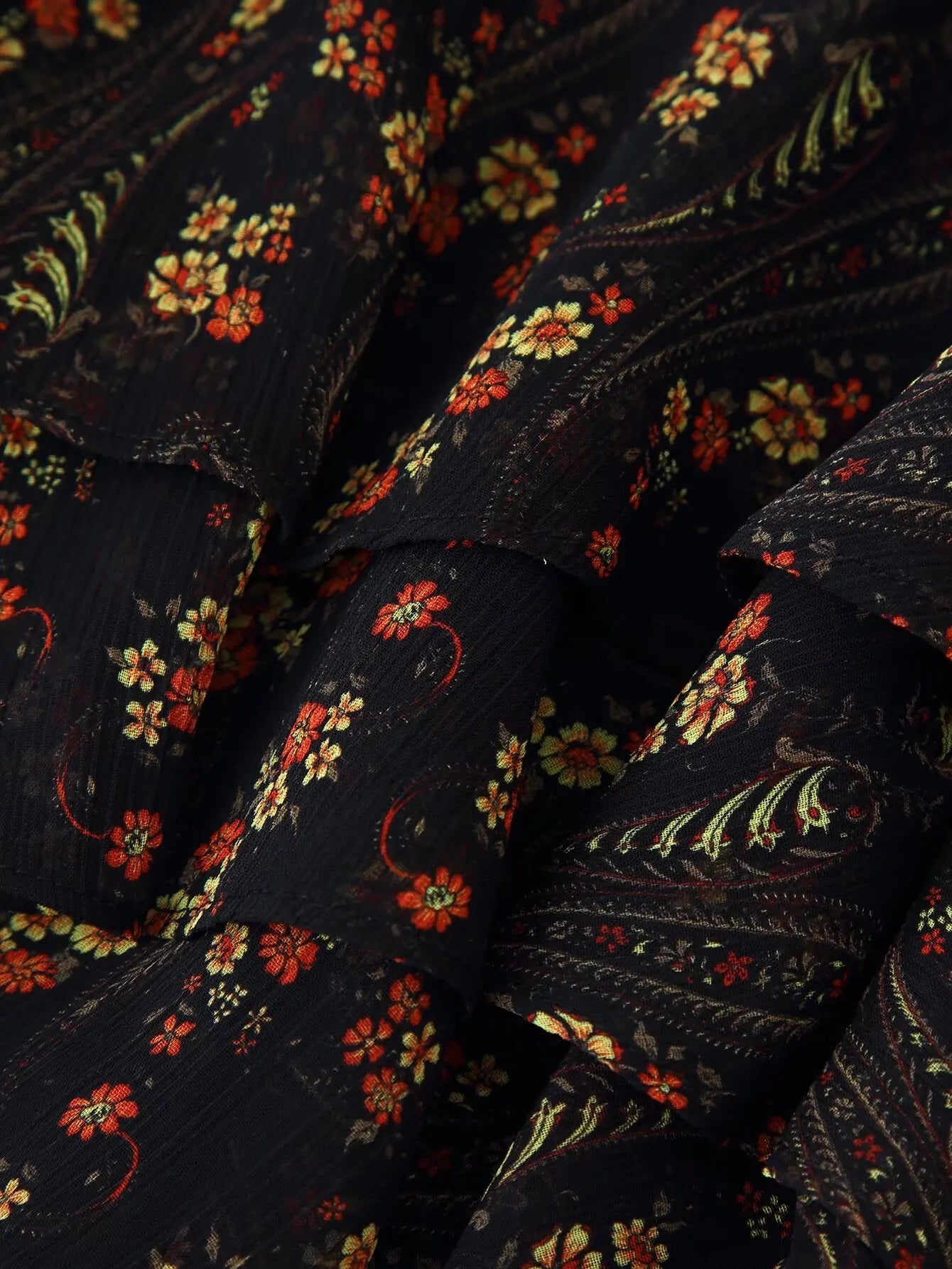 Floral Print High Neck Mini Dress - Long Sleeve Spring Autumn Dress