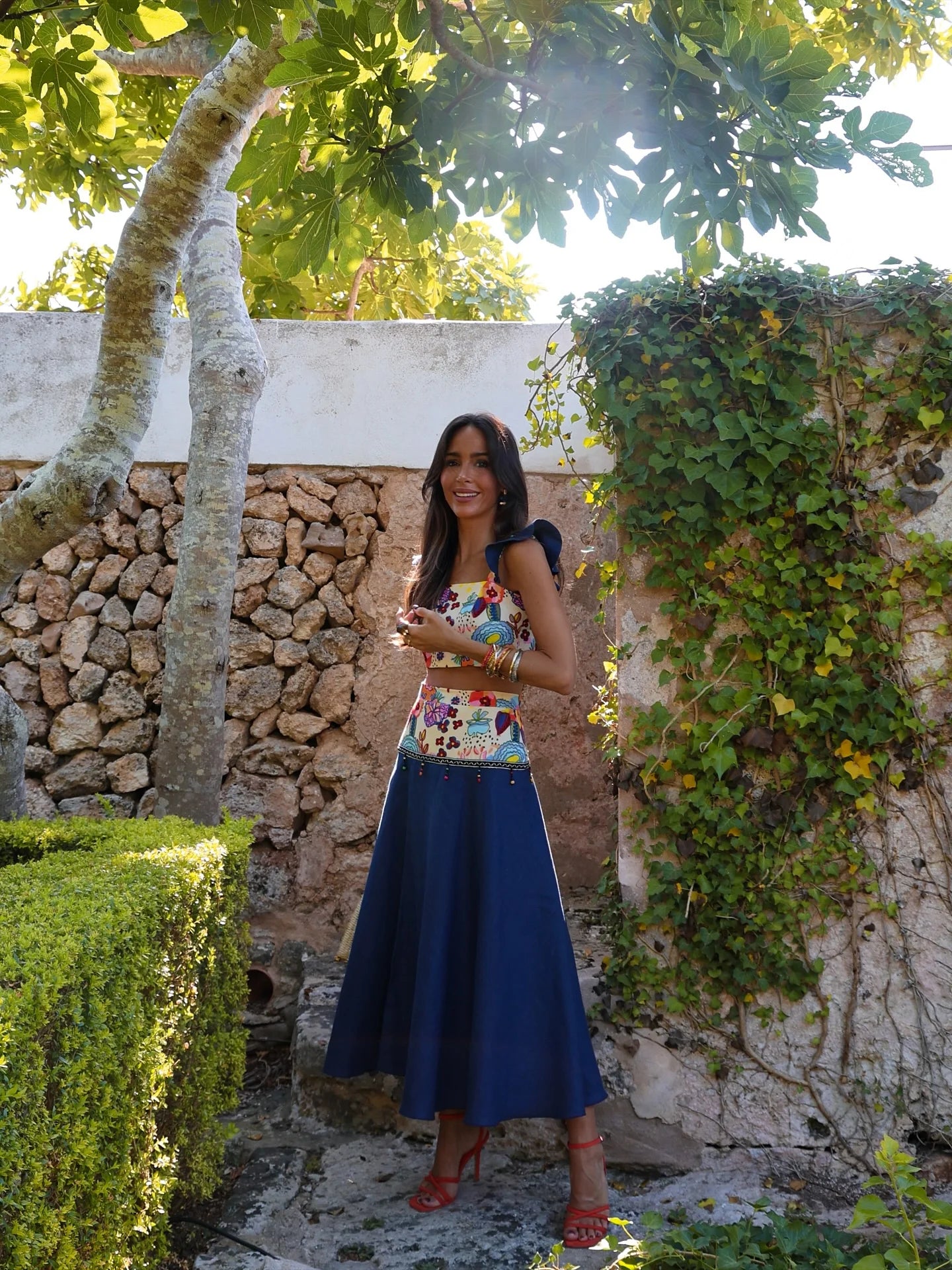 Women's 3-Piece Ruffle Bikini Set - Print Swimwear with Slit Skirt