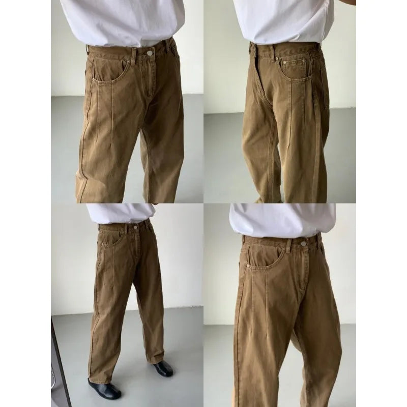Men's High-Waisted Straight Jeans - Loose Wide Leg