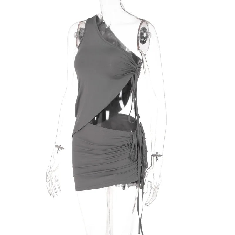 Women's Drawstring Ruched Top and Skirt 2 Piece Set Outfits Matching Club Party Co-ord Set