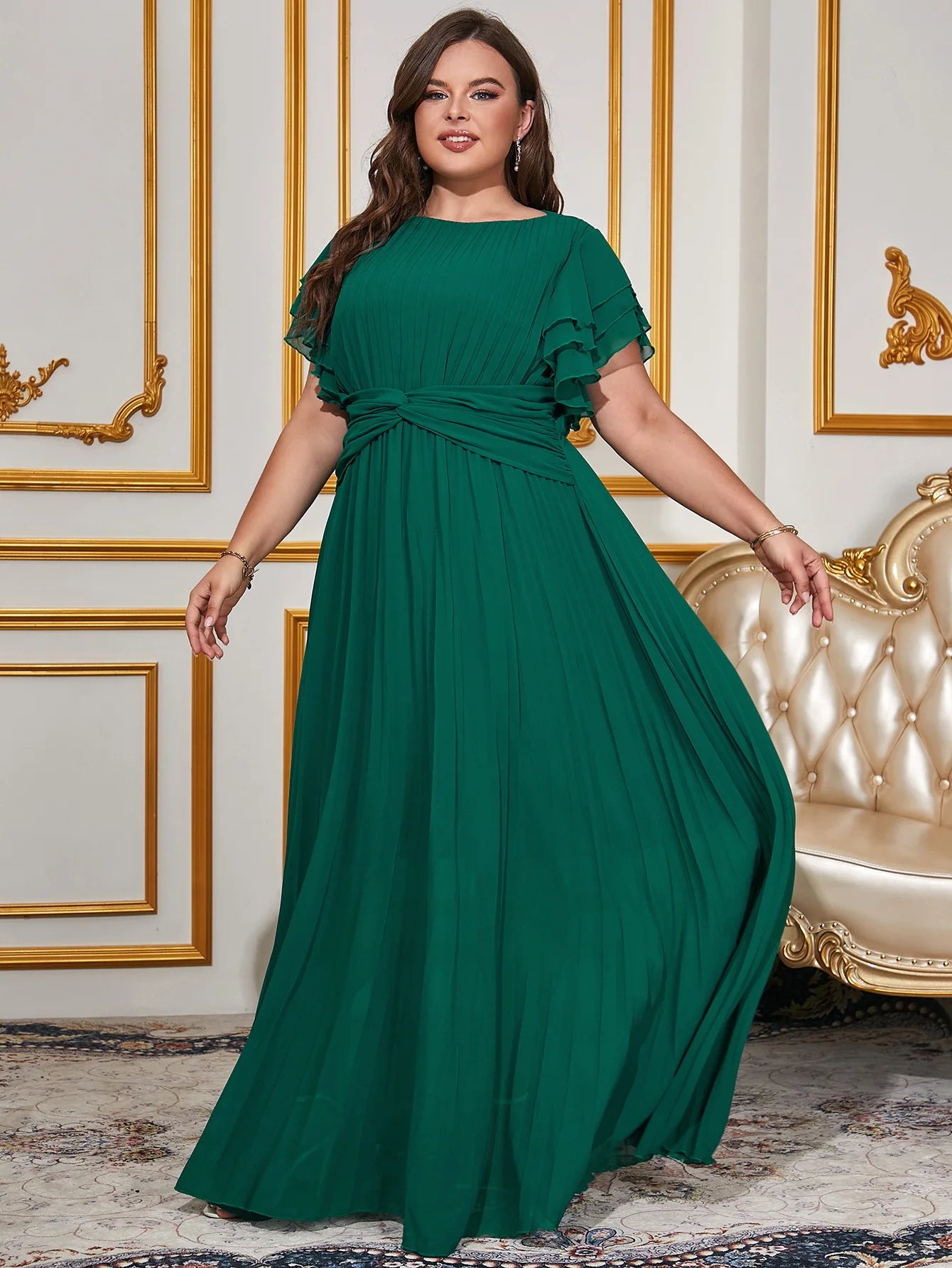 Women's Plus Size Cascading Ruffle Evening Chiffon Dress