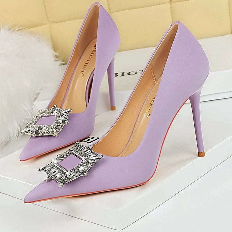 Women's Metal Rhinestone High Heels Silks Satins  Stilettos