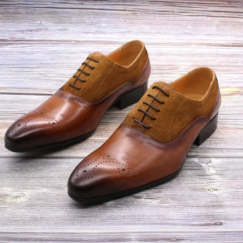 Men's Genuine Leather & Suede Oxford Shoes - Handmade