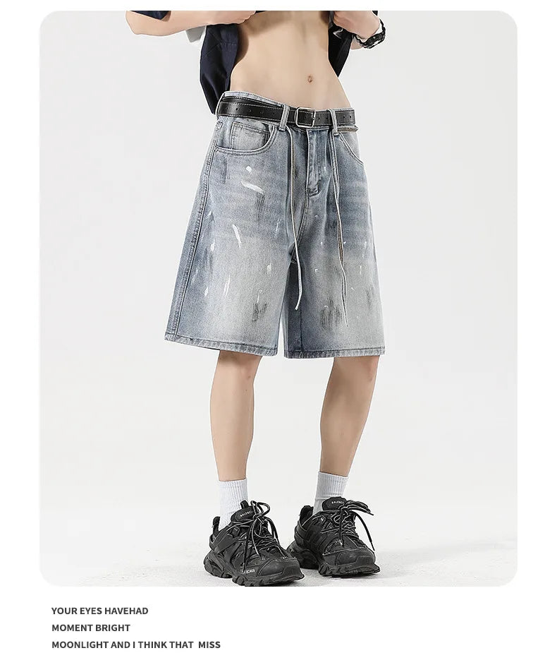 Men's Distressed Denim Shorts - Straight Fit