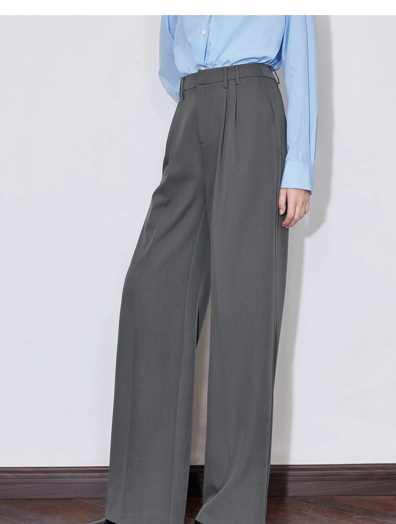 Women's High Waist Straight Leg Suit Trousers with Pockets | Brown