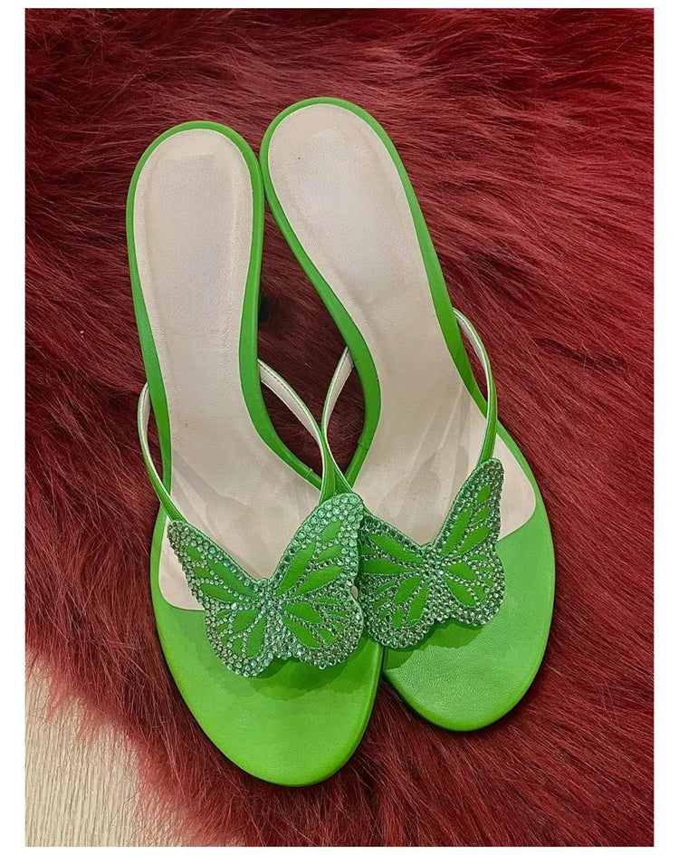 Women's Butterfly Flip Flops - High Heel Beach Sandals