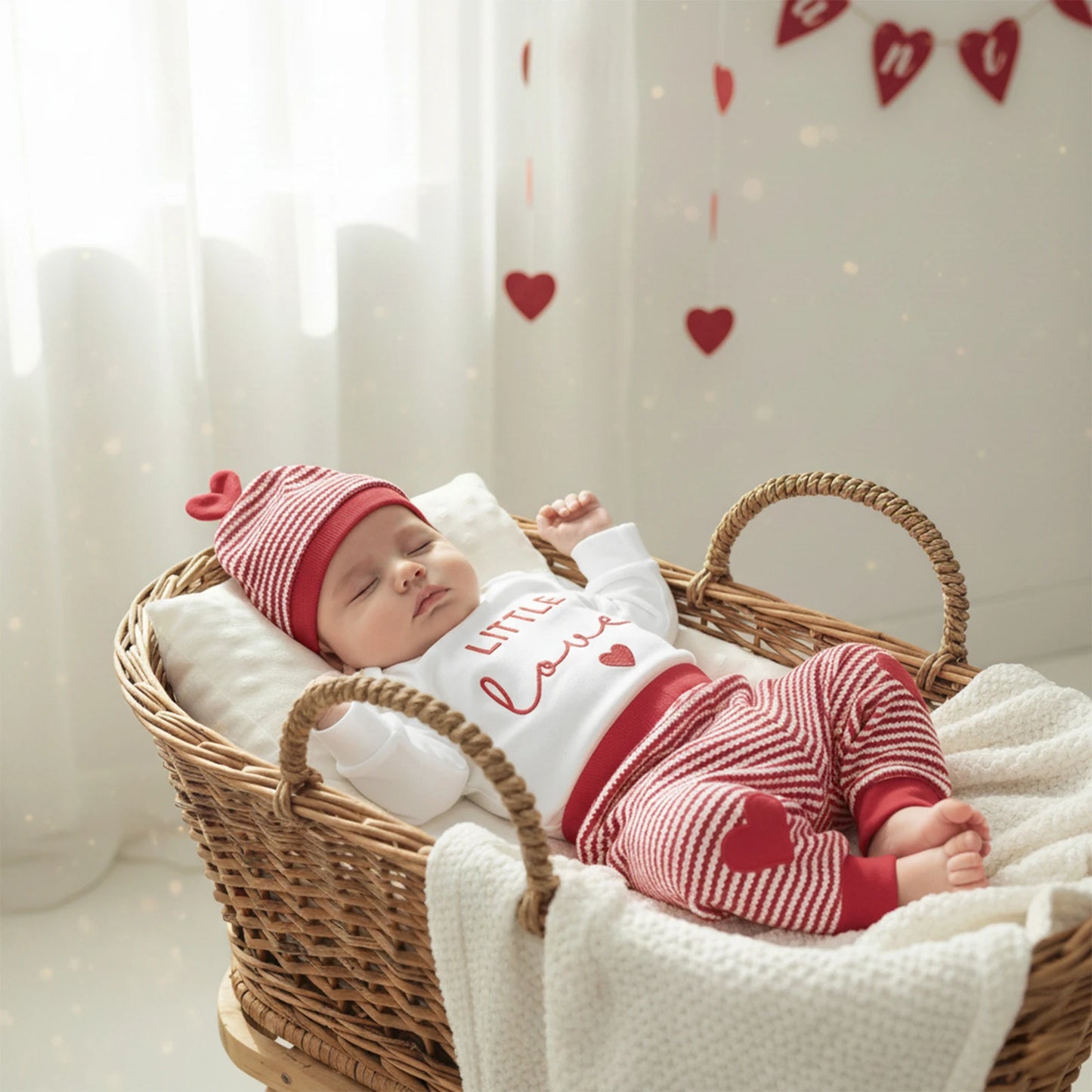 Baby Boys' Valentine's Day Letter Print Romper & Striped Pants Set