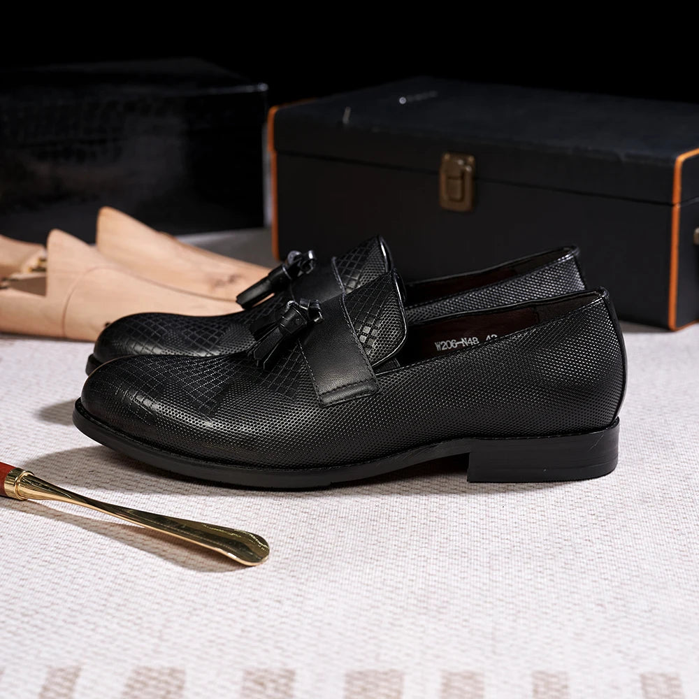 Men's Tassel Genuine Leather Slip on Daily Casual  Handmade Office Wedding Loafer Shoes