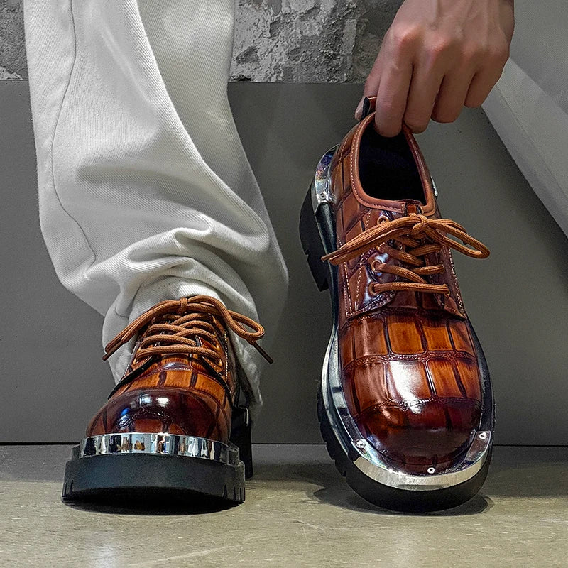 Men's Platform Derby Shoes - Genuine Leather British Style