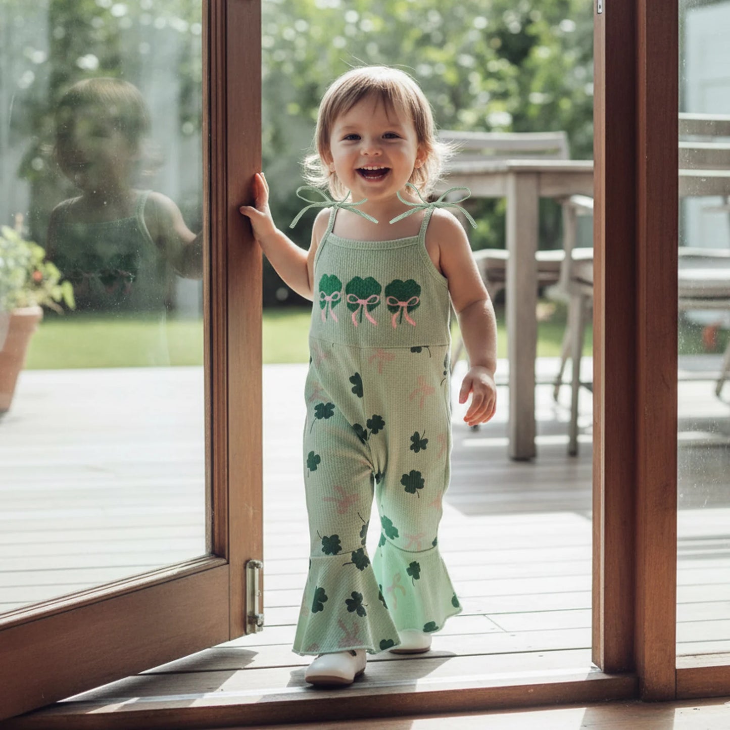 Toddler Kids Irish Flare Pants Overalls - Four-Leaf Clover Bell Bottom Jumpsuit 0-4Y