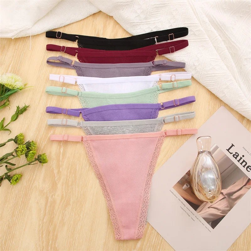 Women's Cotton Thongs 4-Piece Set - Adjustable Waistband Low-Rise Underwear