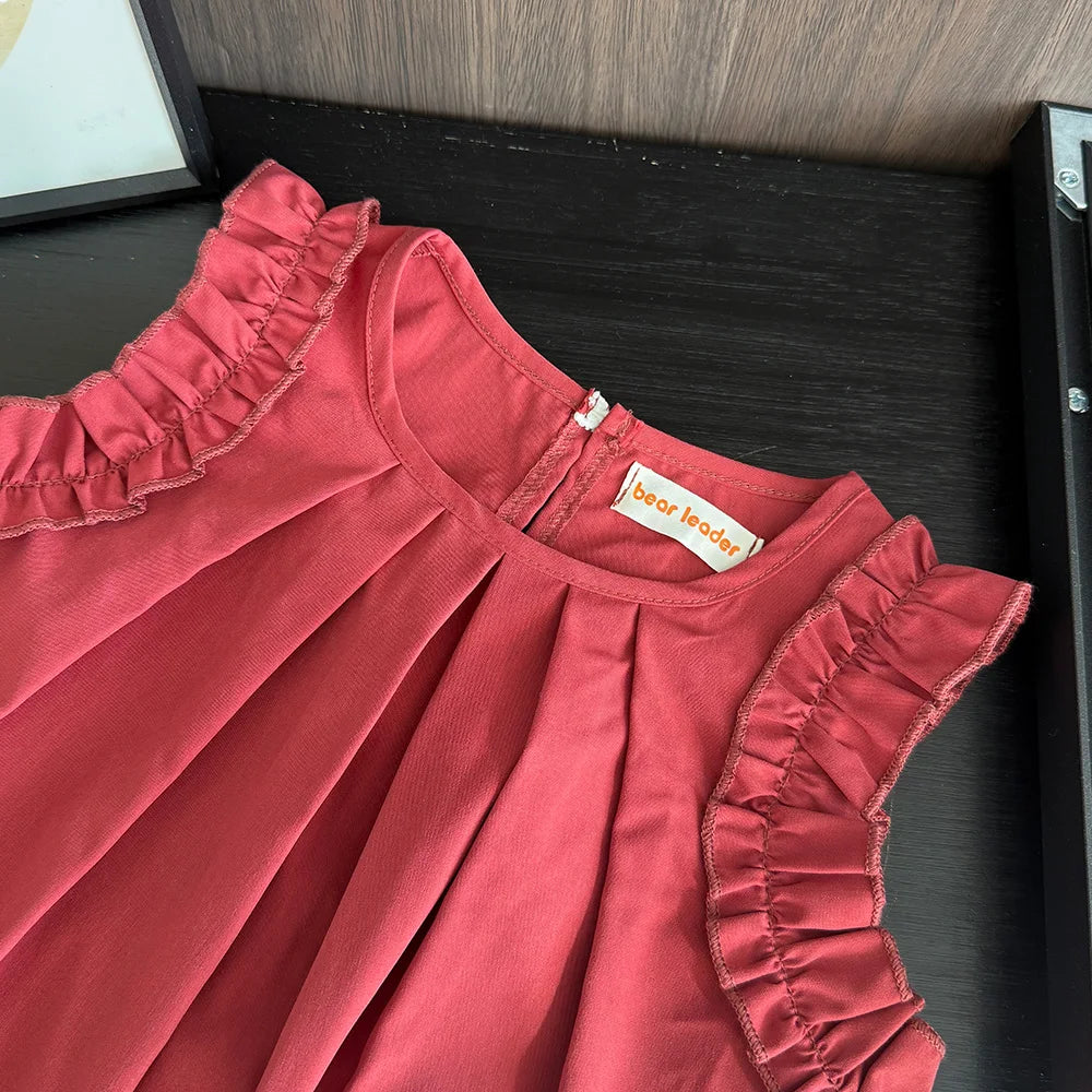 Girl's Clothes Summer Red Sleeveless Casual Dress