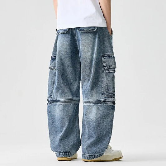 Men's Wide Leg Denim Jeans - Vintage Casual Loose Fit Trousers